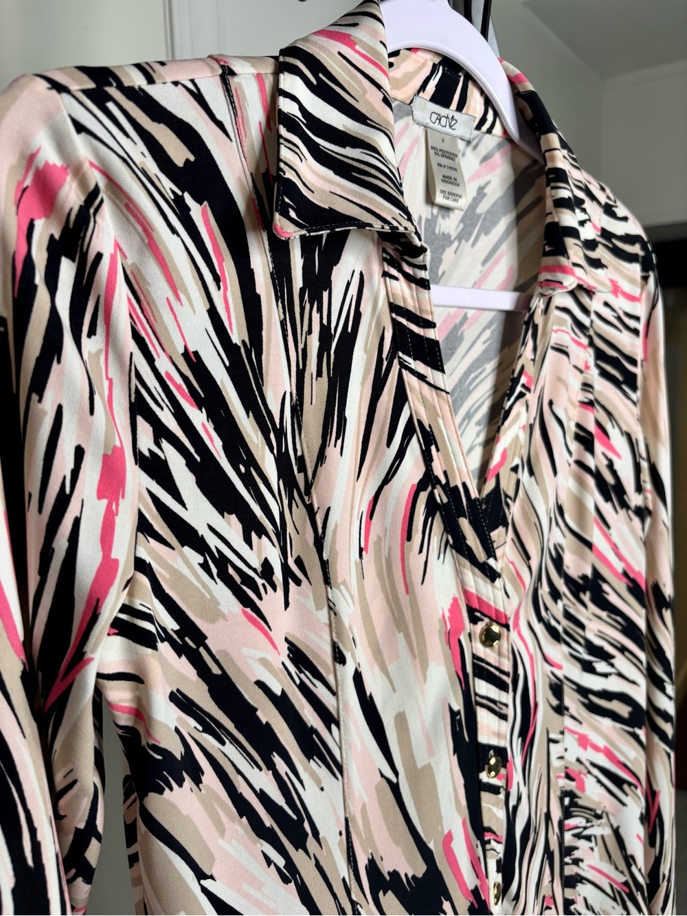 Cache Abstract AnimalPrint Long Sleeve Button Up Blouse Small Y2K